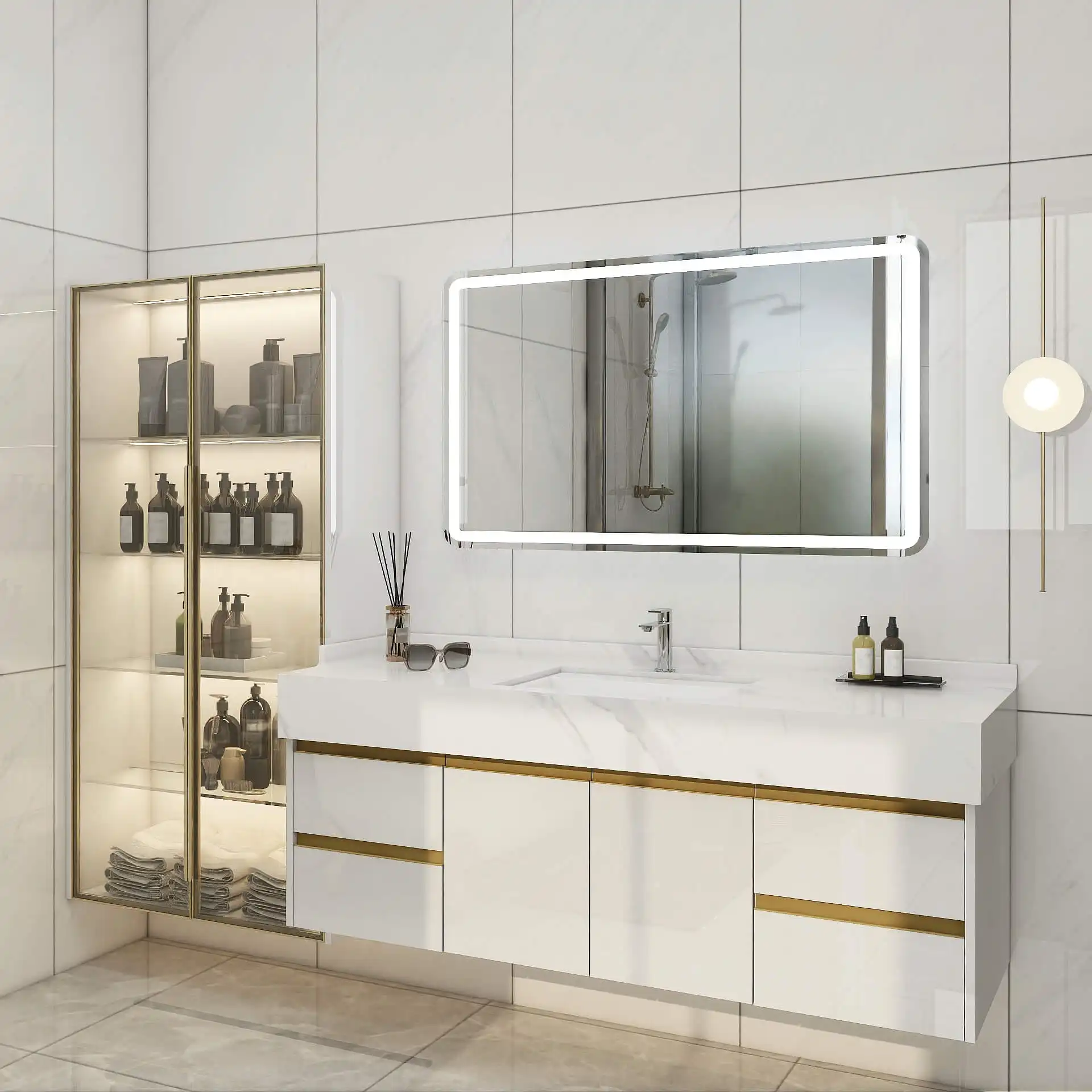 luxury modern design cabinet mirror bathroom vanity hotel furniture